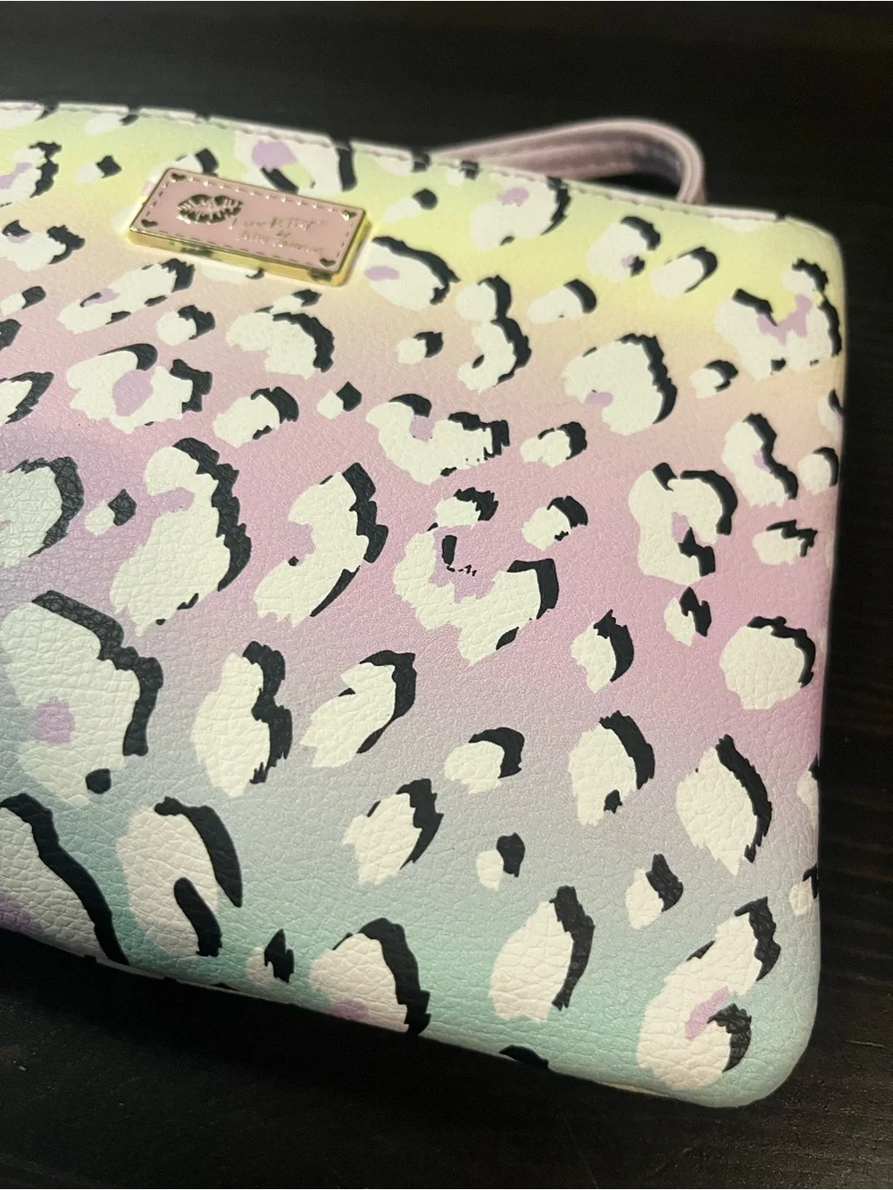 EUC Luv Betsey Johnson Pastel Leopard Crossbody Wristlet